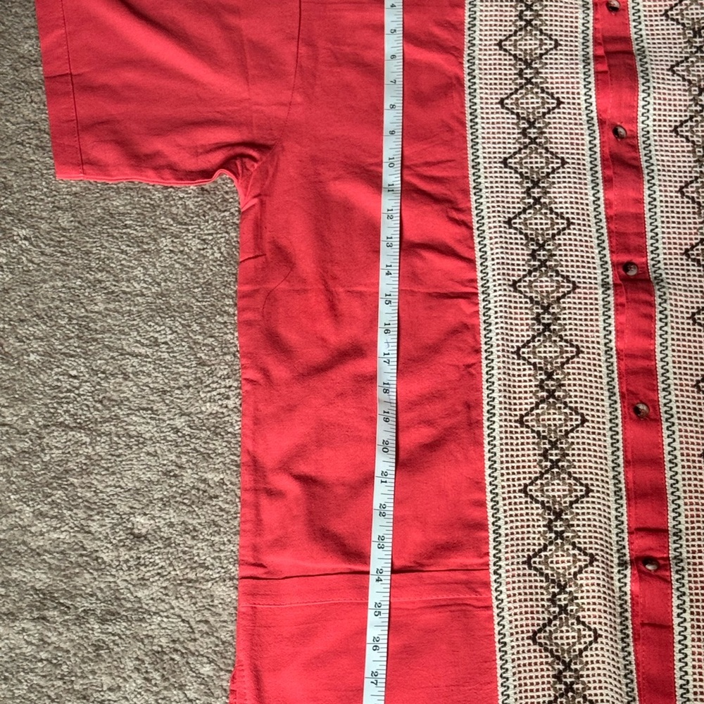 Guayabera Mexican Men's Coral Embroidered Shirt - Picture 2 of 5